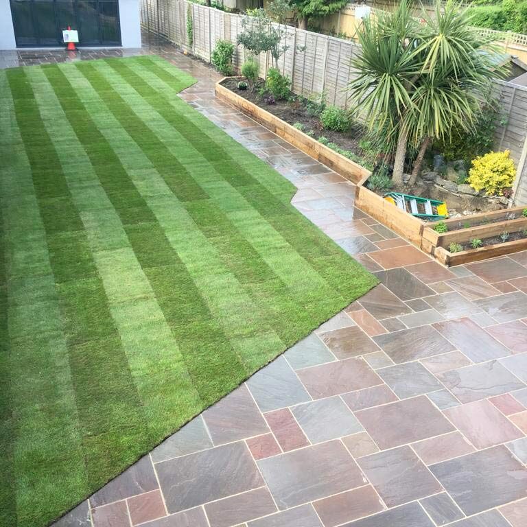 The finished Indian sandstone Patio, Turfing & Garden Landscaping, Croydon