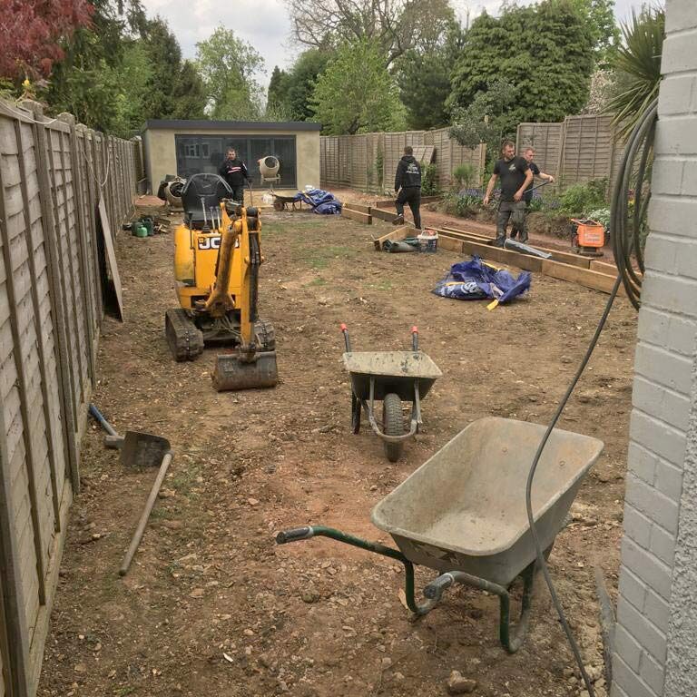 Prepping the lawn and patio. New Patio, Turfing & Garden Landscaping, Croydon
