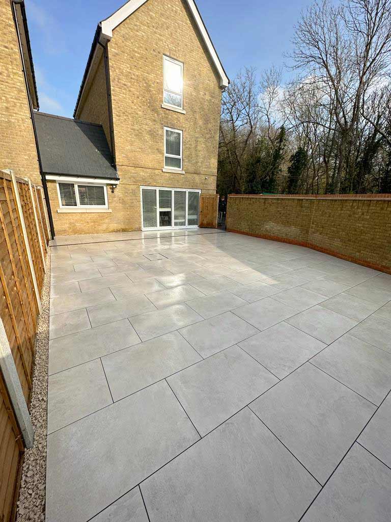 The finished porcelain patio. Porcelain Paving Patio, Surbiton, All Terrain Landscaping, Surrey