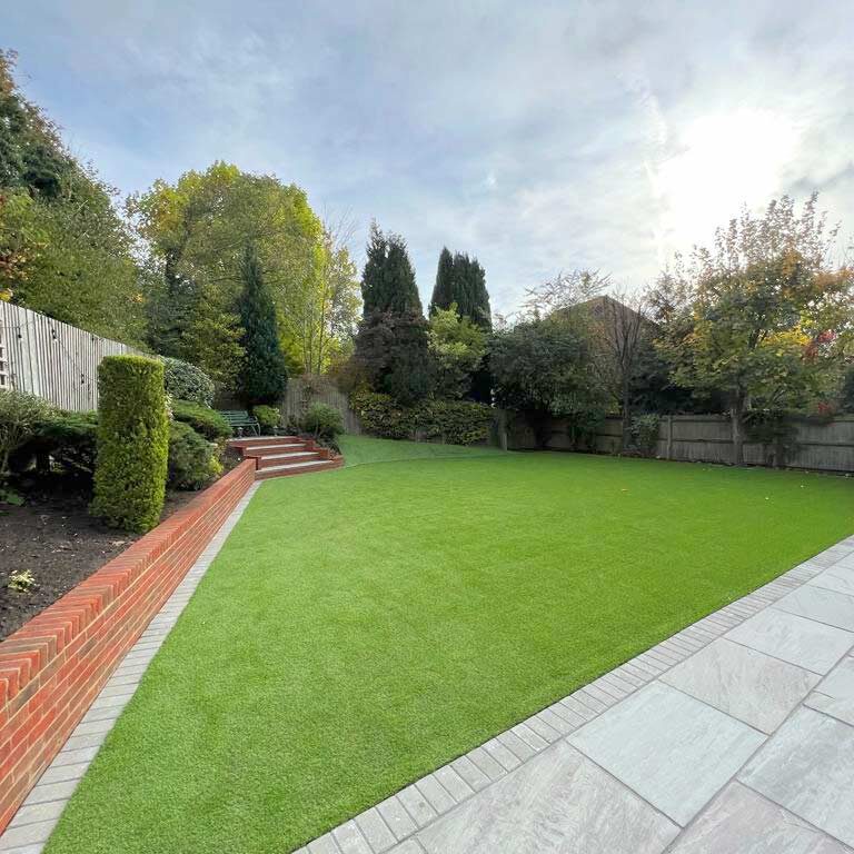 Artificial Grass & Garden Landscaping, steps and retaining wall, Banstead, Surrey. All Terrain Landscaping, Morden