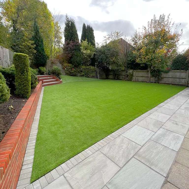 Artificial Grass & Garden Landscaping, steps and retaining wall, Banstead, Surrey. All Terrain Landscaping, Morden