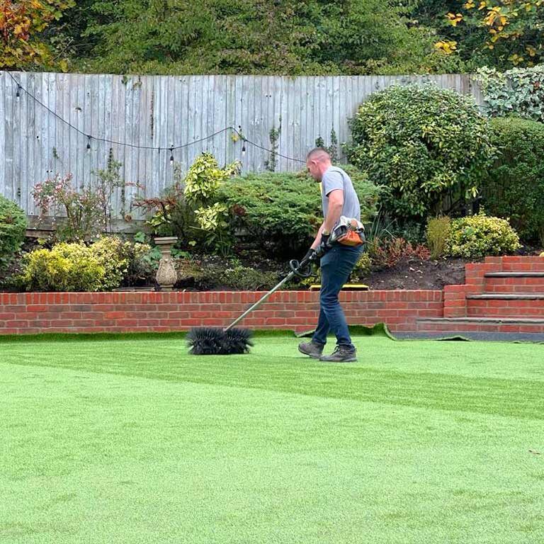 Artificial Grass & Garden Landscaping, steps and retaining wall, Banstead, Surrey. All Terrain Landscaping, Morden
