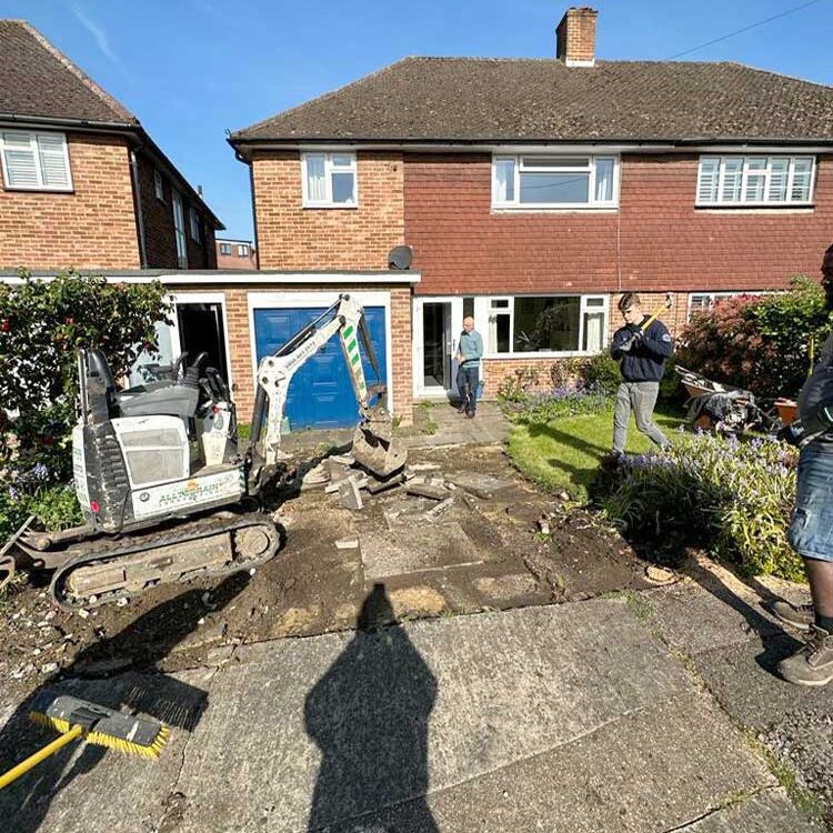During the build of block paved driveway, Epsom, Surrey