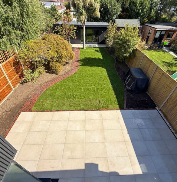 New porcelain patio, view from upstairs