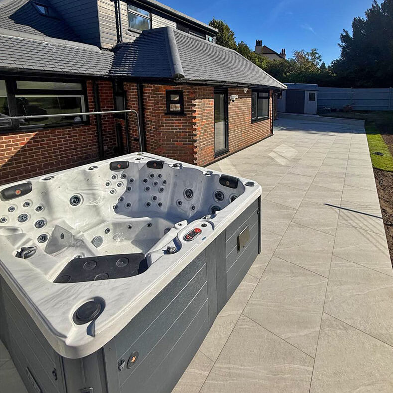 Porcelain Patio, Raised Patio and Steps, Epsom. All Terrain Landscaping