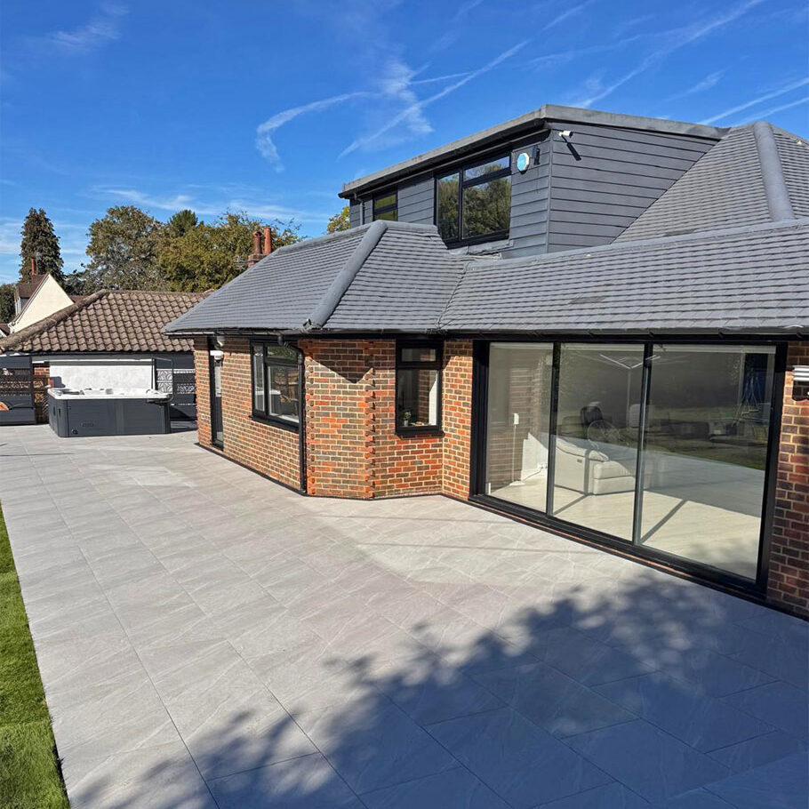 Porcelain Patio, Raised Patio and Steps, Epsom. All Terrain Landscaping