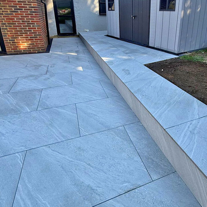 Porcelain Patio, Raised Patio and Steps, Epsom. All Terrain Landscaping